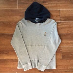 Vtg Y2K Polo by Ralph Lauren Bear waffle knit thermal hooded sweatshirt hoodie